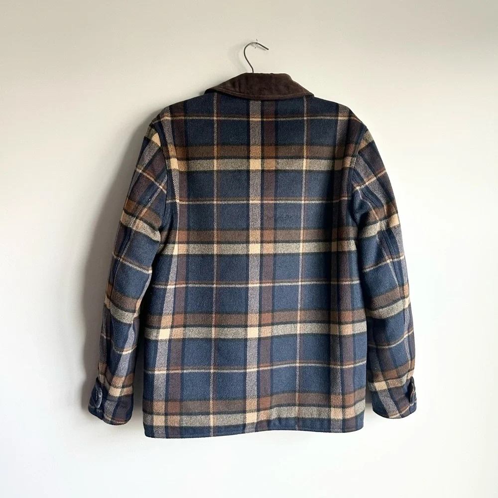 Banana Republic Factory Corduroy Collar Plaid Jacket Mens S Navy Brown